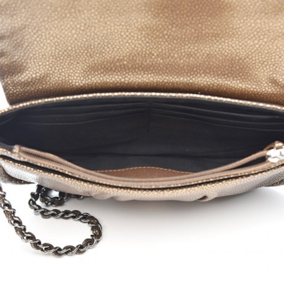 This is an authentic CHANEL metallic caviar half moon wallet on chain in bronze. - Picture 3 of 7